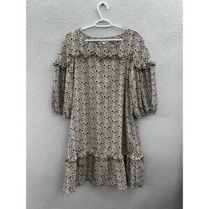 Max Studio Womens Dress Size Medium Floral 3/4 Sleeve Ruffled